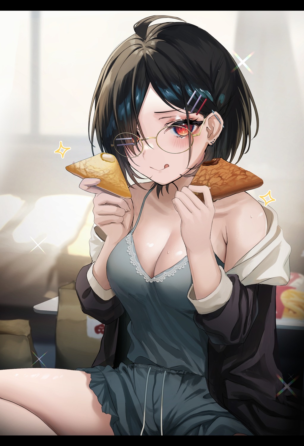 cleavage, megane, no_bra, yufou