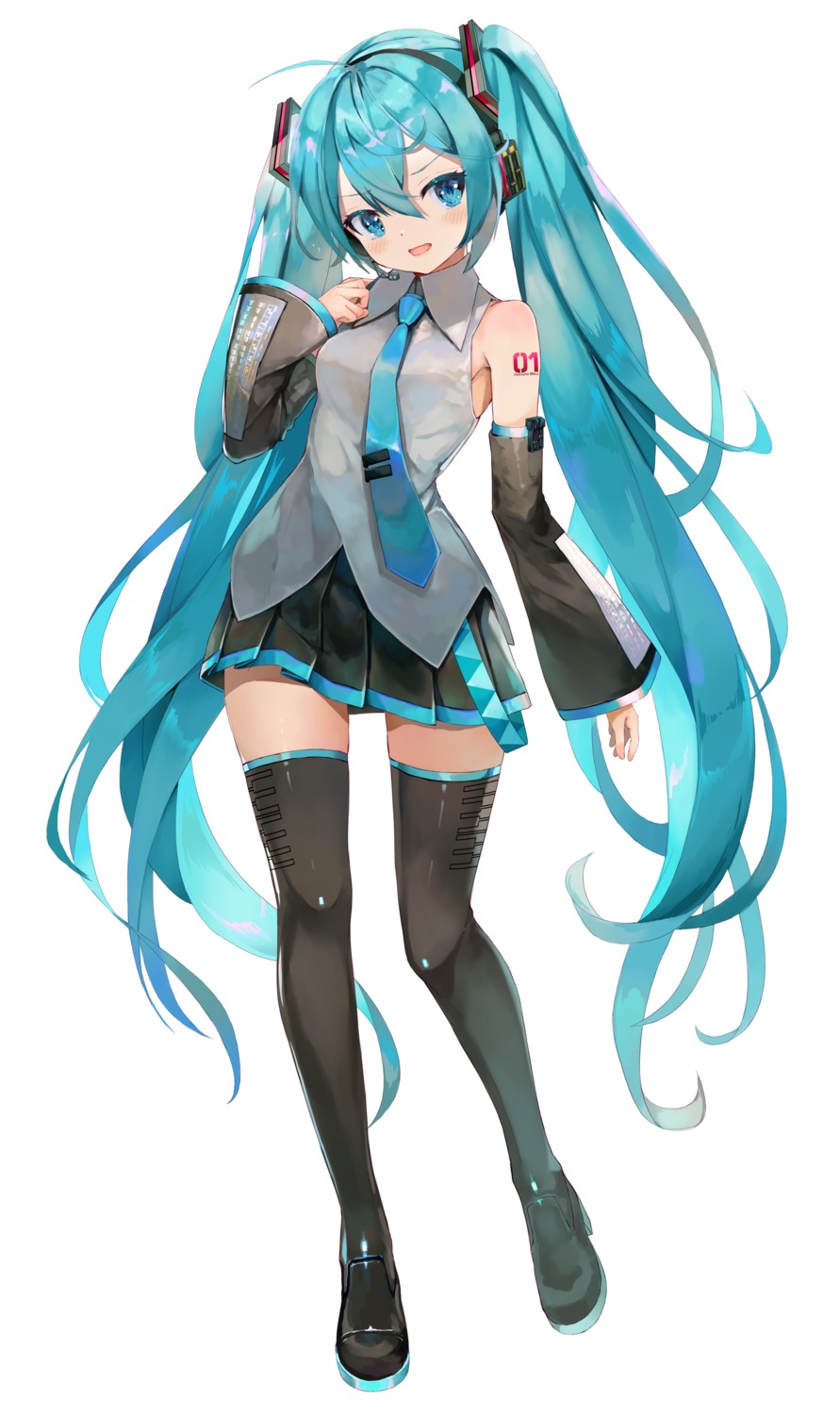 hatsune_miku, headphones, heels, takepon1123, tattoo, thighhighs, vocaloid