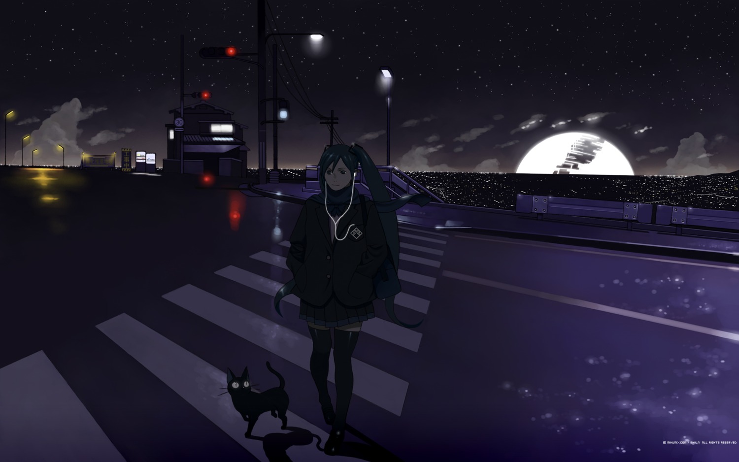 hatsune_miku, neko, shiira, thighhighs, vocaloid, wallpaper