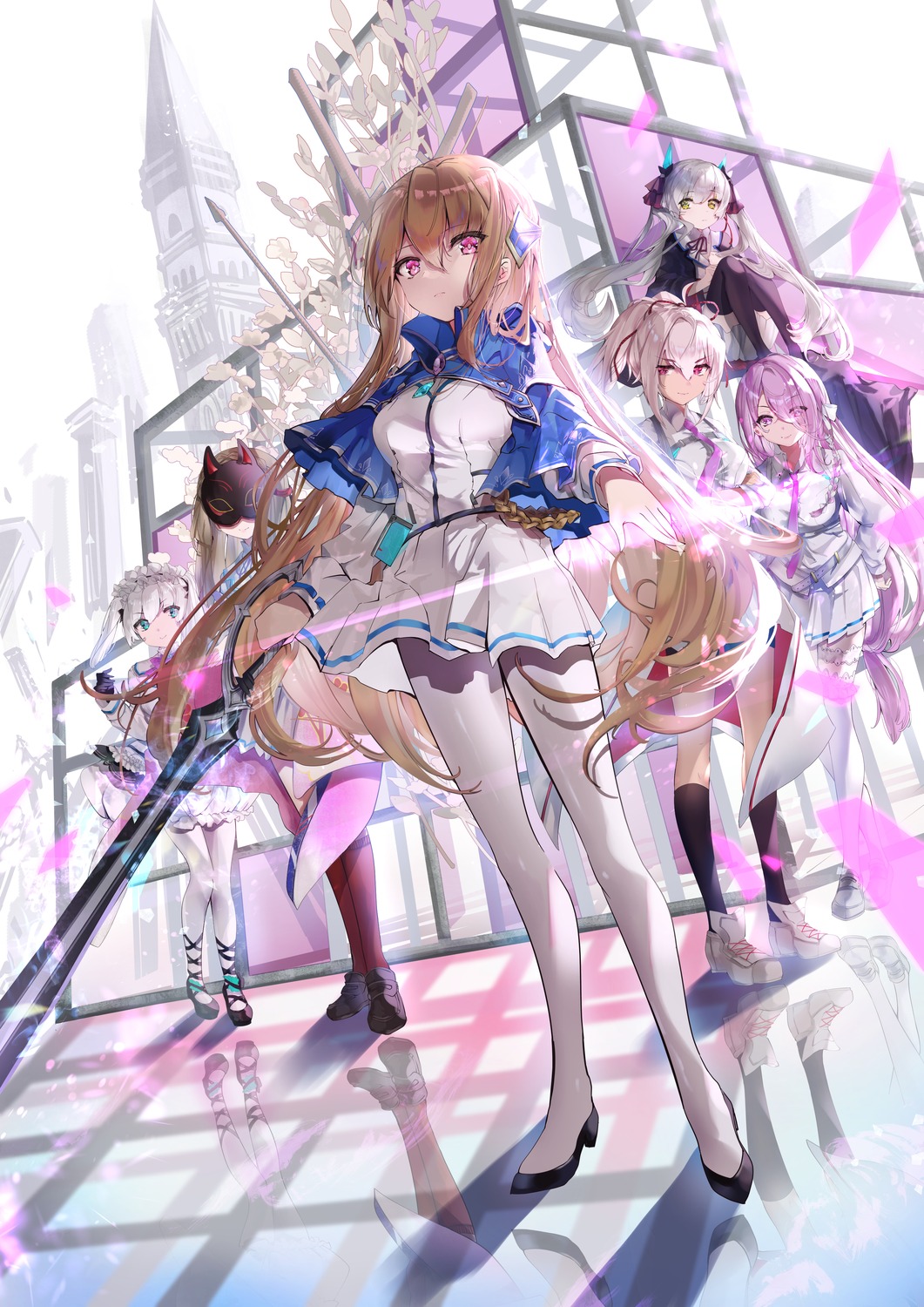 heels, hieno_hiro, pantyhose, skirt_lift, sword, thighhighs