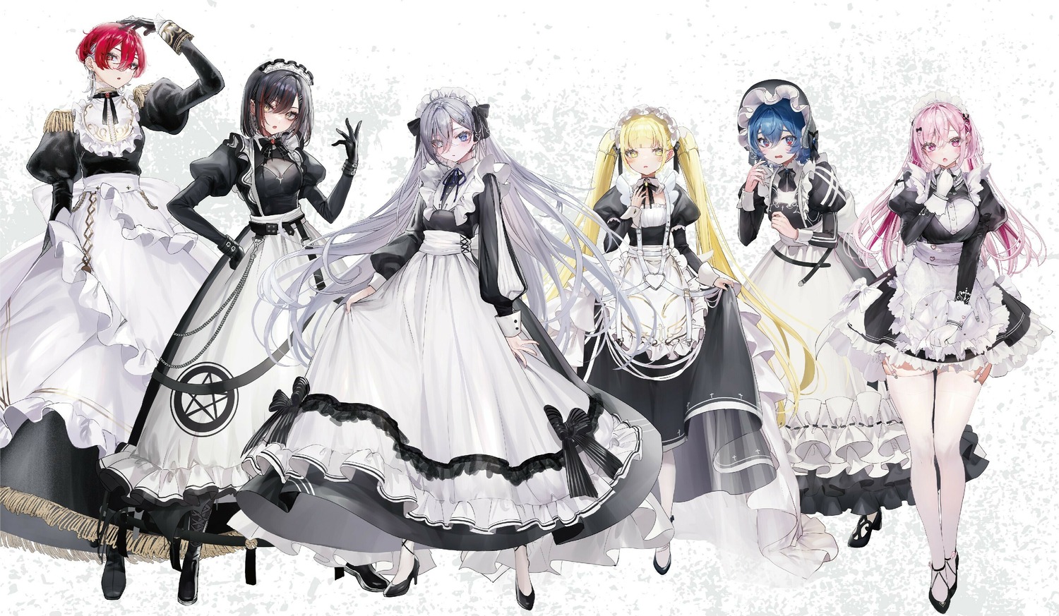aoi_(shibou_yuugi), beniya_(shibou_yuugi), heels, heterochromia, kinko_(shibou_yuugi), kokutou_(shibou_yuugi), maid, momono_(shibou_yuugi), nekometaru, see_through, shibou_yuugi_de_meshi_wo_kuu., skirt_lift, sorimachi_yuuki, stockings, thighhighs