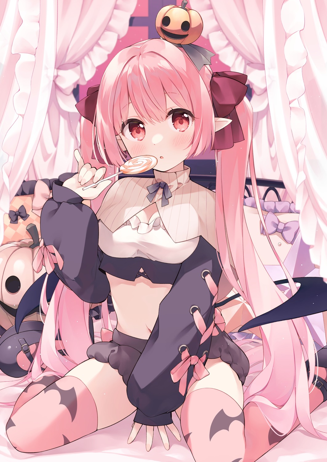 cleavage, halloween, kano_hito, pointy_ears, thighhighs, wings