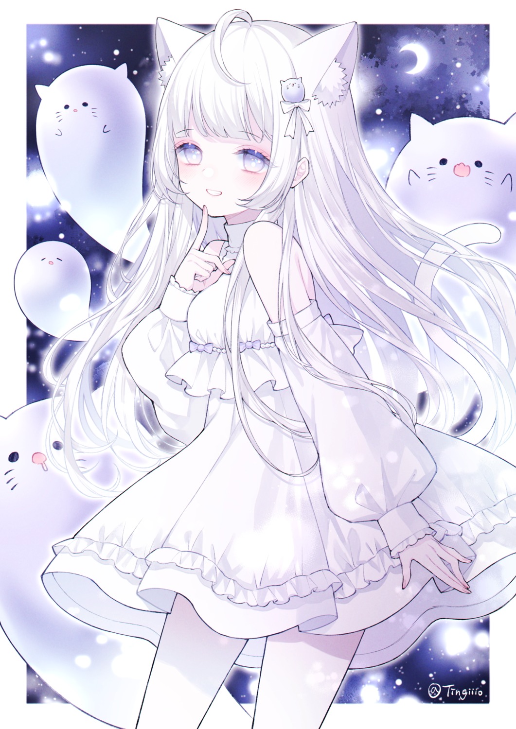 animal_ears, dress, halloween, nekomimi, skirt_lift, tail, ting