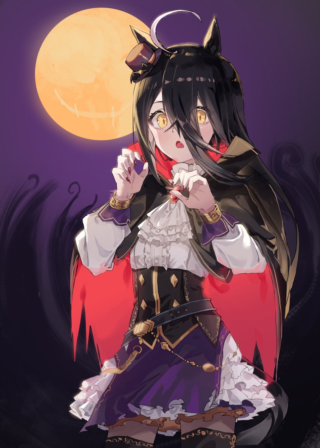 amano_kokoko, animal_ears, halloween, manhattan_cafe_(umamusume), tail, thighhighs, uma_musume_pretty_derby