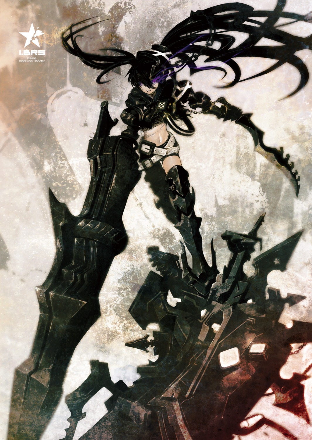 black_rock_shooter, black_rock_shooter_(character), gun, huke, insane_black_rock_shooter, sword, vocaloid