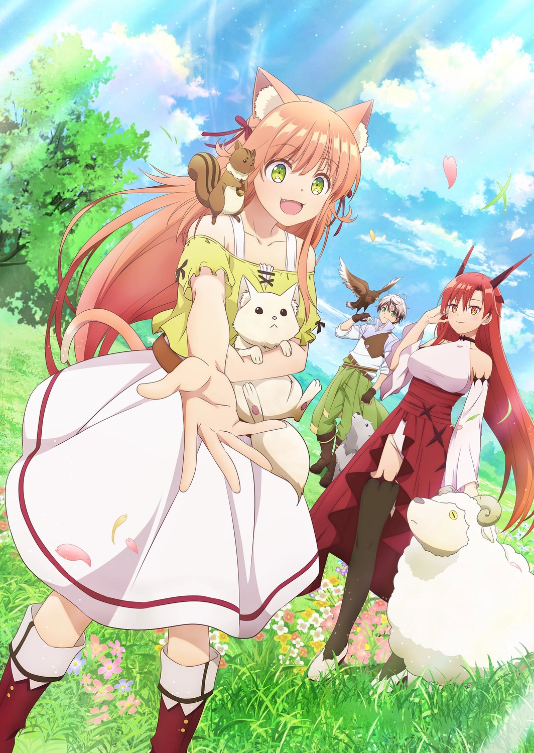 animal_ears, dress, heels, horns, kanade_(beast_tamer), leotard, neko, nekomimi, rein_shroud, tagme, tail, tania_(beast_tamer), thighhighs, yuusha_party_wo_tsuihou_sareta_beast_tamer_saikyoushu_no_nekomimi_shoujo_to_deau