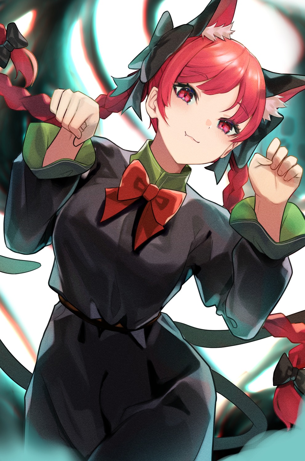 animal_ears, dress, kaenbyou_rin, kurowa_(curowa), nekomimi, tail, touhou