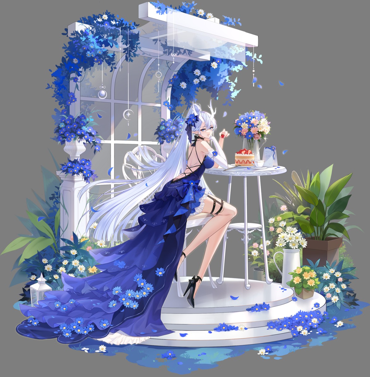 dress, garter, heels, horns, no_bra, pointy_ears, transparent_png, zuo600