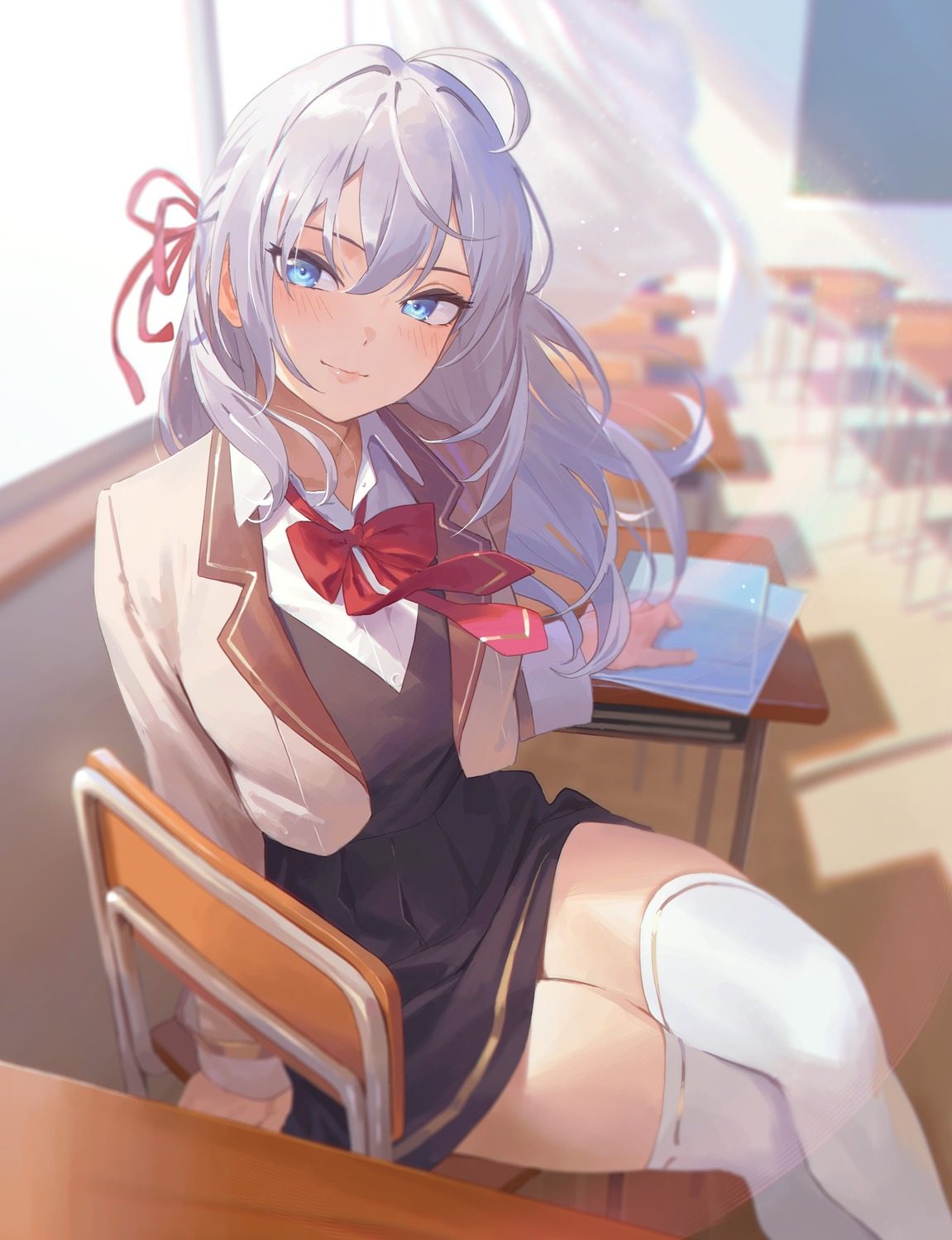 alisa_mikhailovna_kujou, kinta_(distortion), seifuku, thighhighs, tokidoki_bosotto_russia-go_de_dereru_tonari_no_alya-san