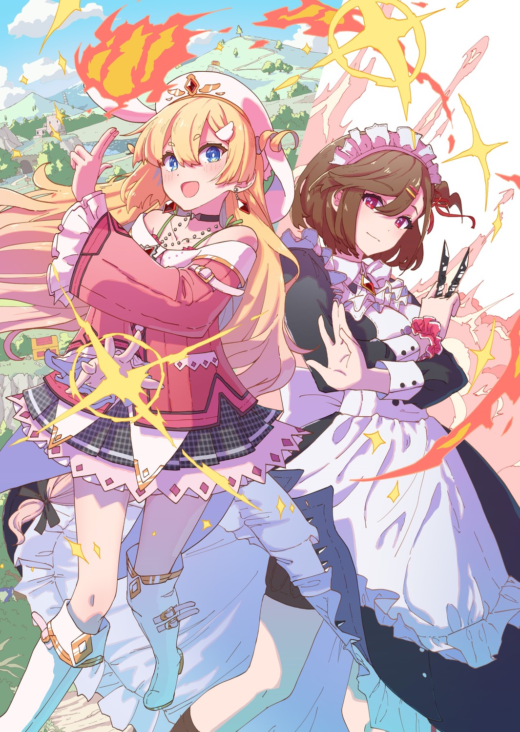 garter, kagawa_yuusaku, maid, skirt_lift, weapon