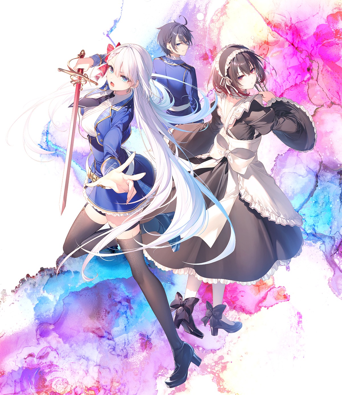 garter, heels, leonis_death_magnus, maid, riselia_ray_crystalia, seifuku, seiken_gakuin_no_maken_tsukai, shary_shadow_assassin