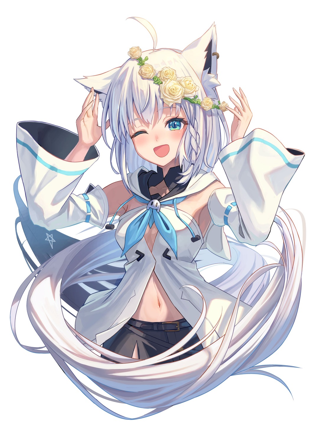 animal_ears, cleavage, hololive, hololive_gamers, kitsune, no_bra, sakumichi, shirakami_fubuki
