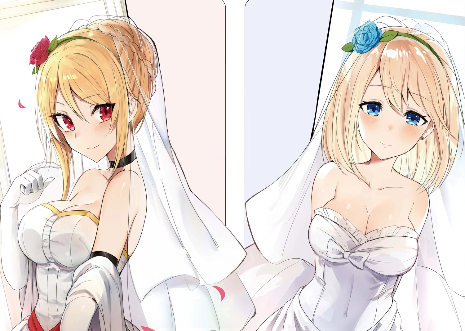 angelica_rapha_redgrave, dress, mengda, no_bra, olivia_(mobseka), otome_gee_sekai_wa_mob_ni_kibishii_sekai_desu, wedding_dress