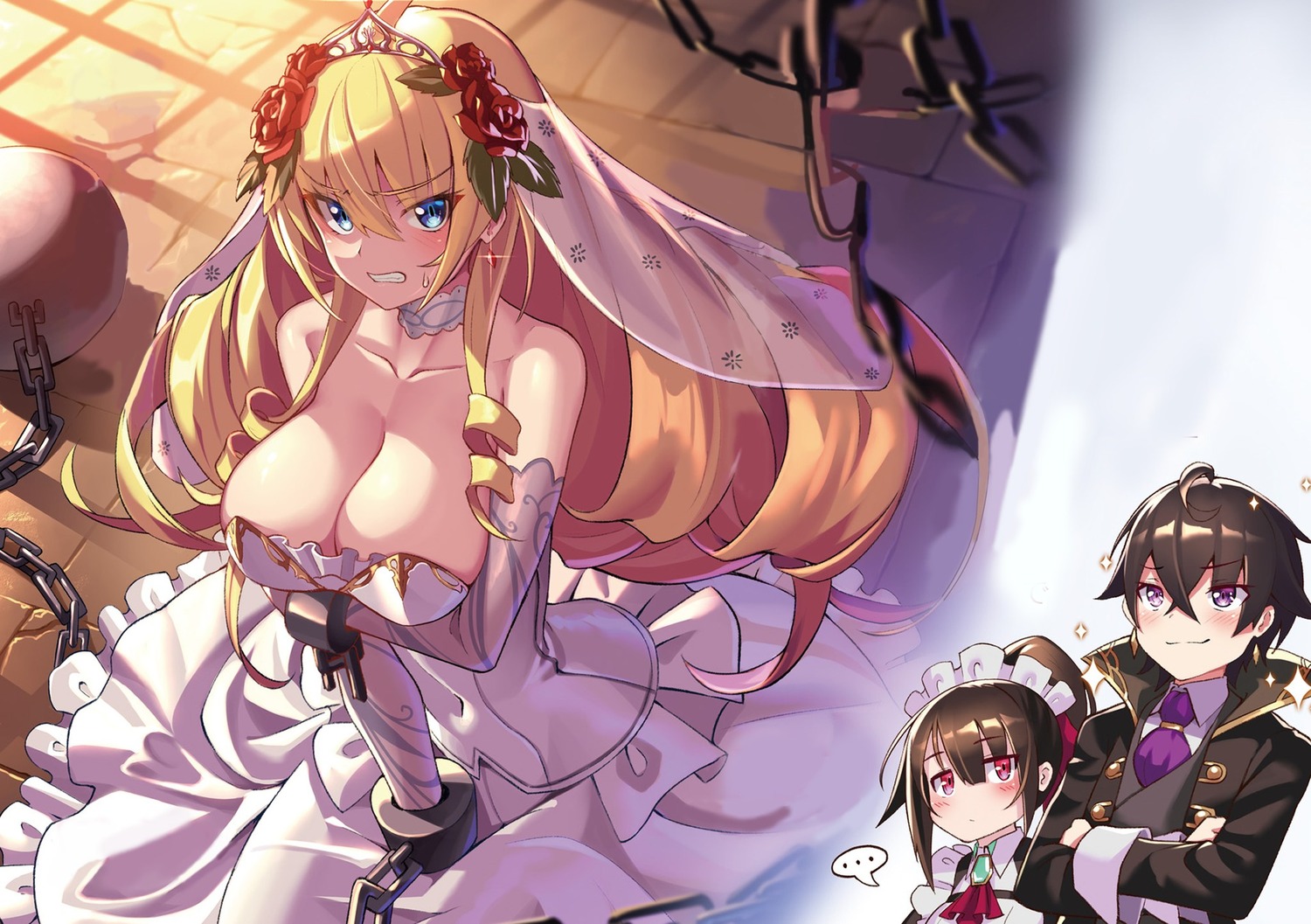 amagi_(seikankokka), breast_hold, dress, liam_sera_banfield, maid, no_bra, ore_wa_seikan_kokka_no_akutoku_ryoushu!, takamine_nadare, wedding_dress