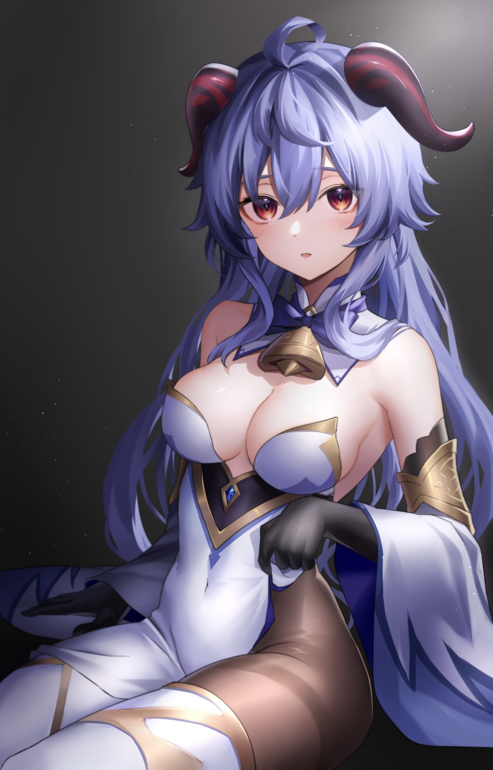 asian_clothes, ganyu, genshin_impact, horns, neit_ni_sei, no_bra, pantyhose, skirt_lift, thighhighs