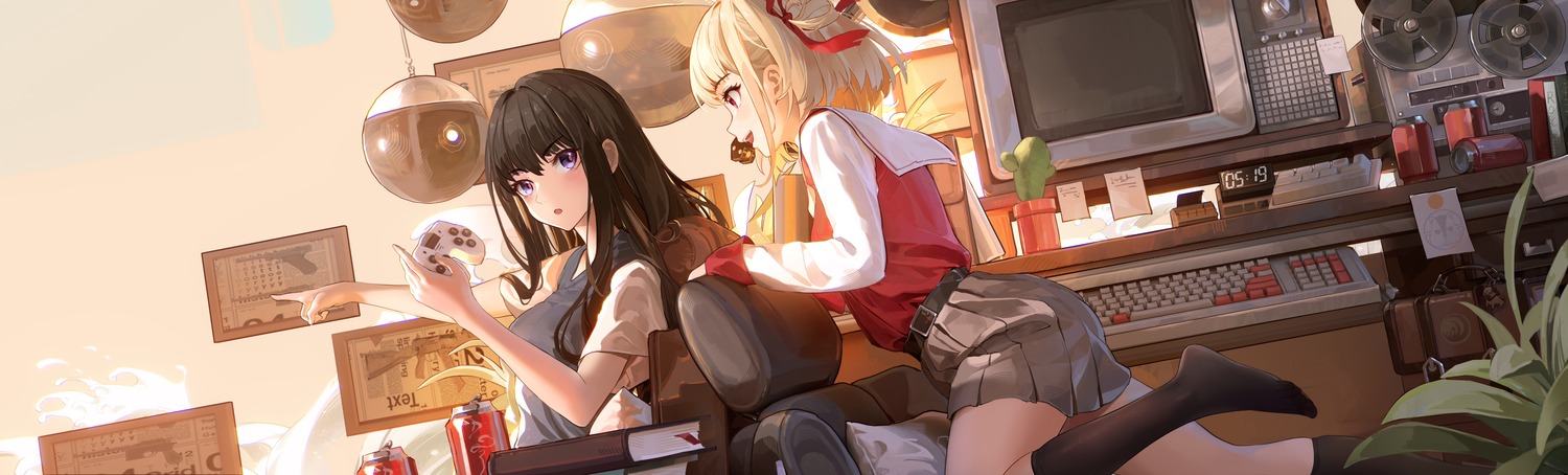 inoue_takina, lycoris_recoil, nishikigi_chisato, seifuku, sweater, xiaoshan_jiang