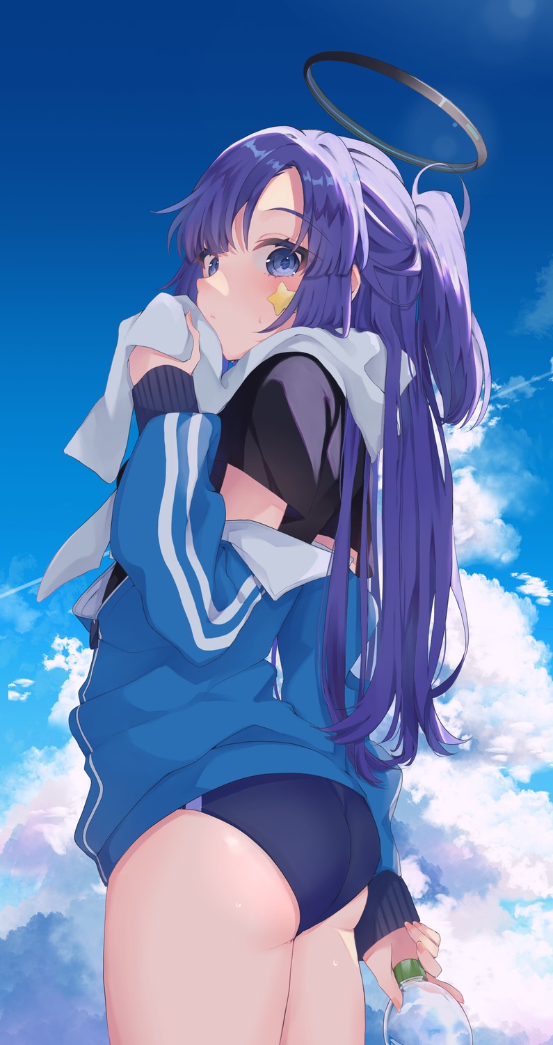 ass, blue_archive, buruma, gym_uniform, halo, hayase_yuuka, tattoo, ziuuun