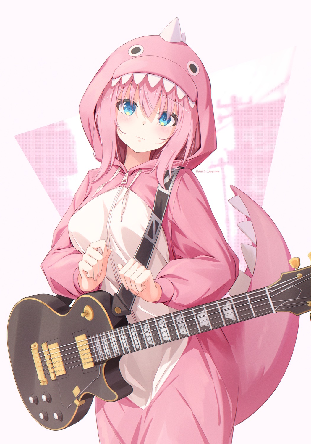 bocchi_the_rock!, daidai_(daidai826), gotou_hitori, guitar, pajama, tail