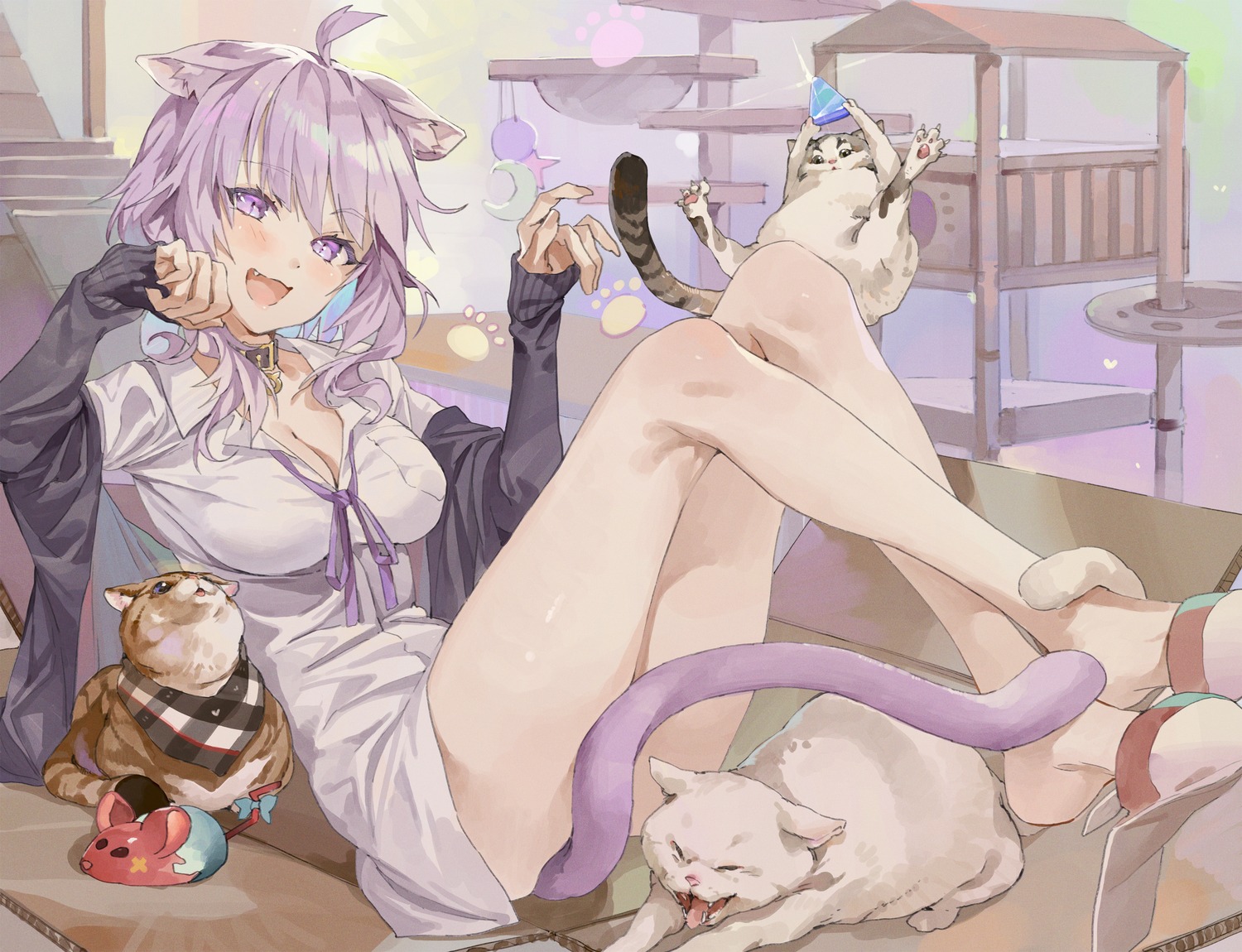animal_ears, cleavage, hololive, hololive_gamers, hxxg, neko, nekomata_okayu, nekomimi