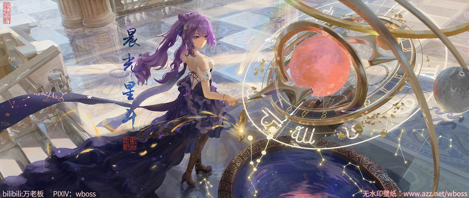 dress, genshin_impact, heels, keqing, no_bra, pantyhose, wboss