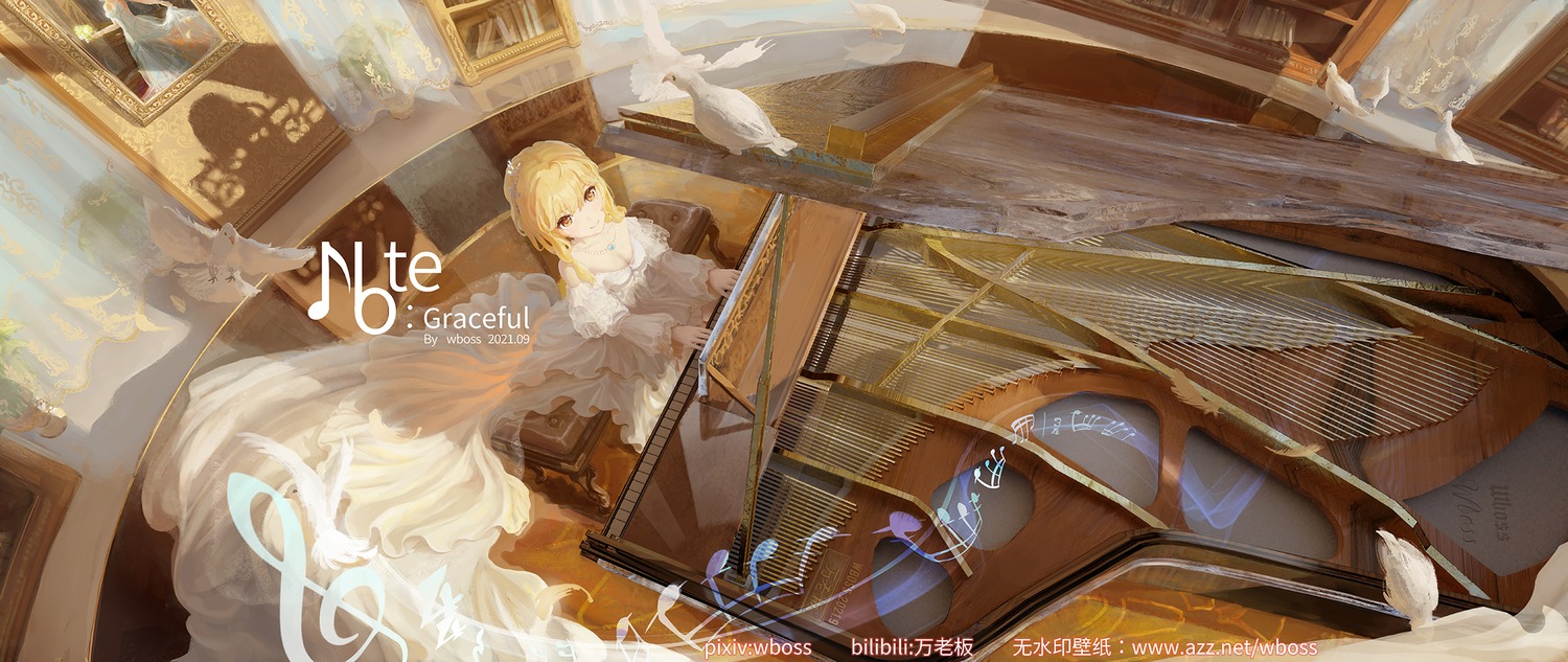 dress, genshin_impact, lumine, no_bra, wboss