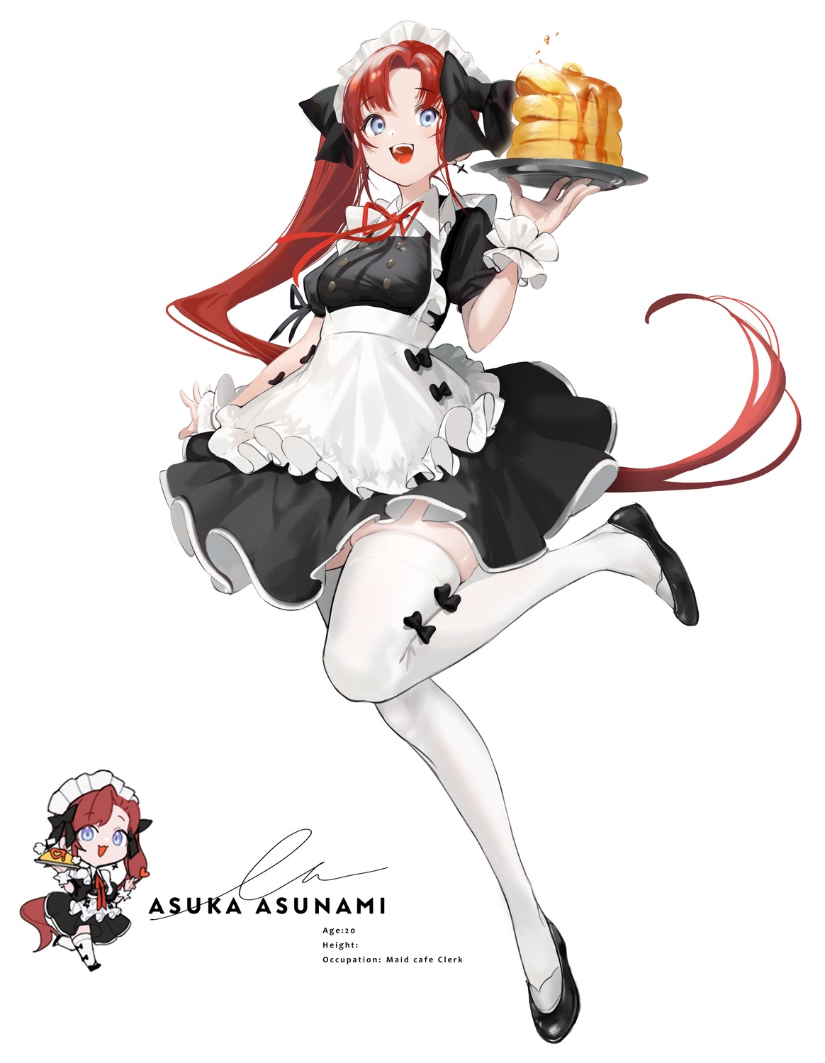 chibi, maid, shokuen, skirt_lift, thighhighs