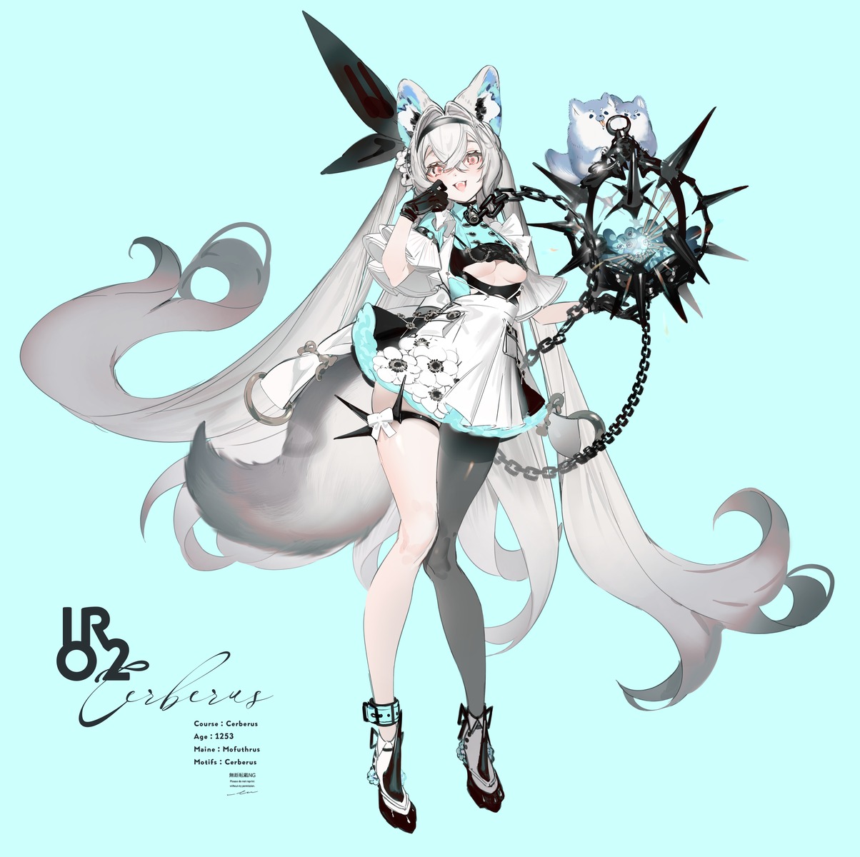 animal_ears, garter, no_bra, shokuen, tail, underboob, weapon