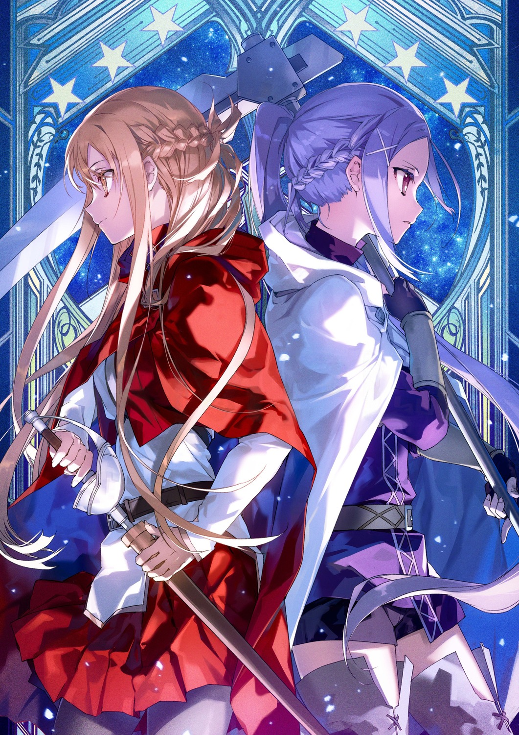 asuna_(sword_art_online), bunbun, dress, mito_(sword_art_online), pantyhose, sword, sword_art_online, thighhighs