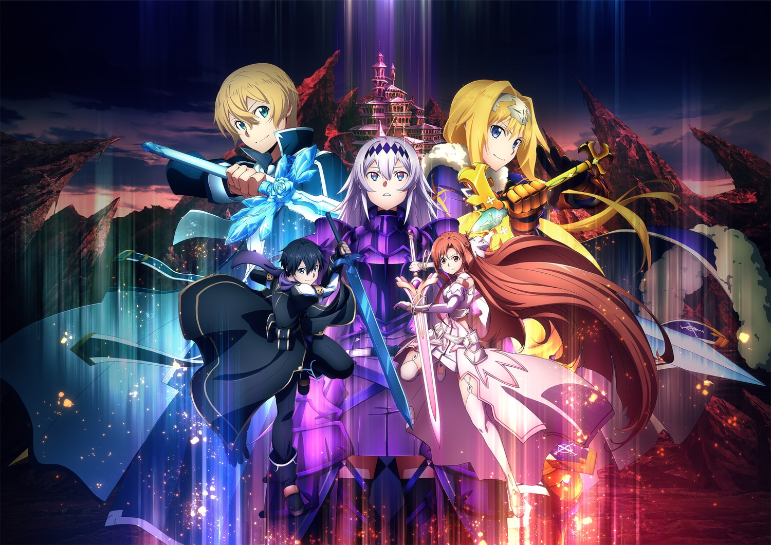 alice_zuberg, armor, asuna_(sword_art_online), dress, eugeo, kirito, sword, sword_art_online, thighhighs