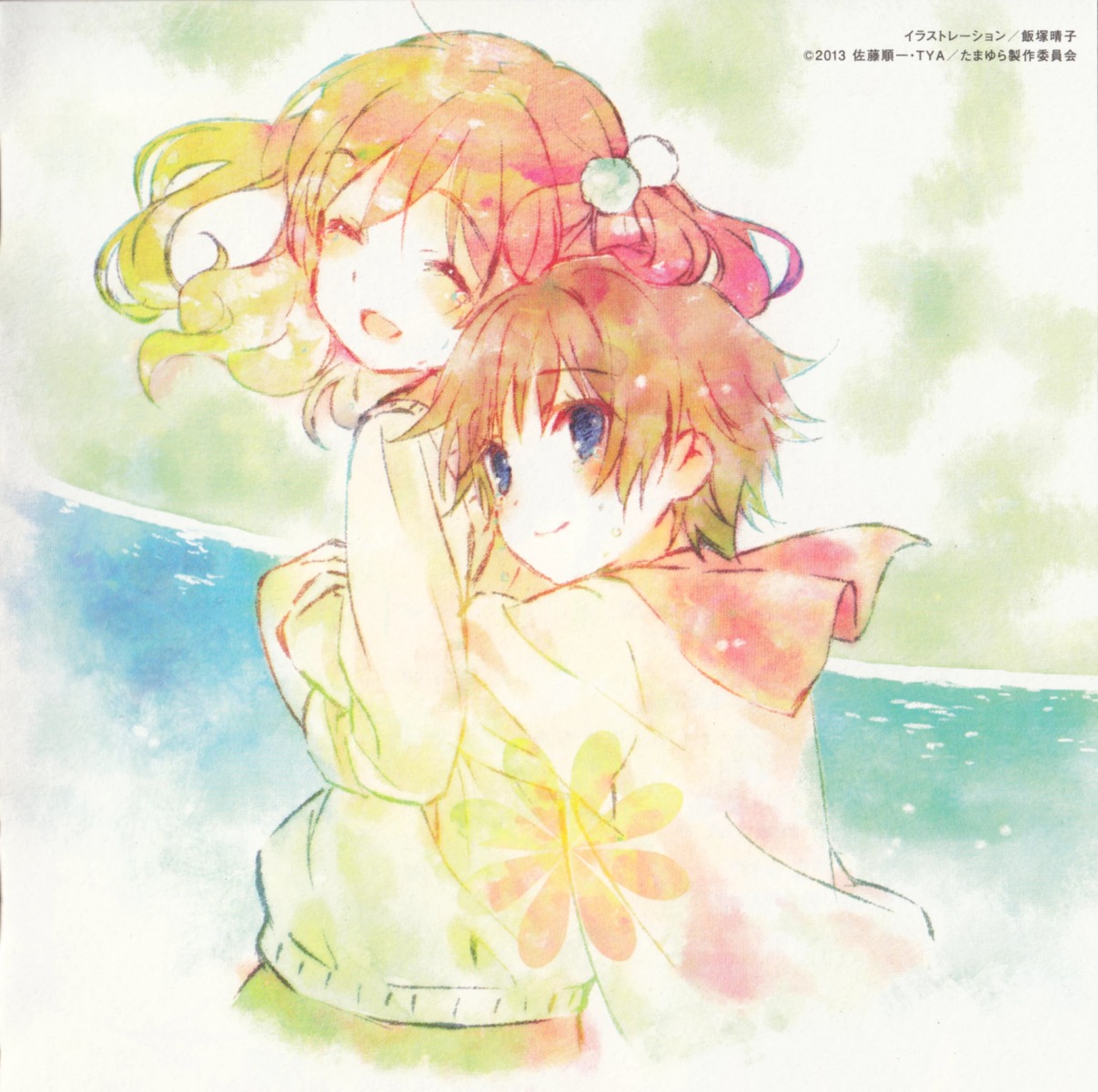 disc_cover, iizuka_haruko, mitani_kanae, sawatari_fuu, seifuku, sketch, sweater, tamayura_~hitotose~