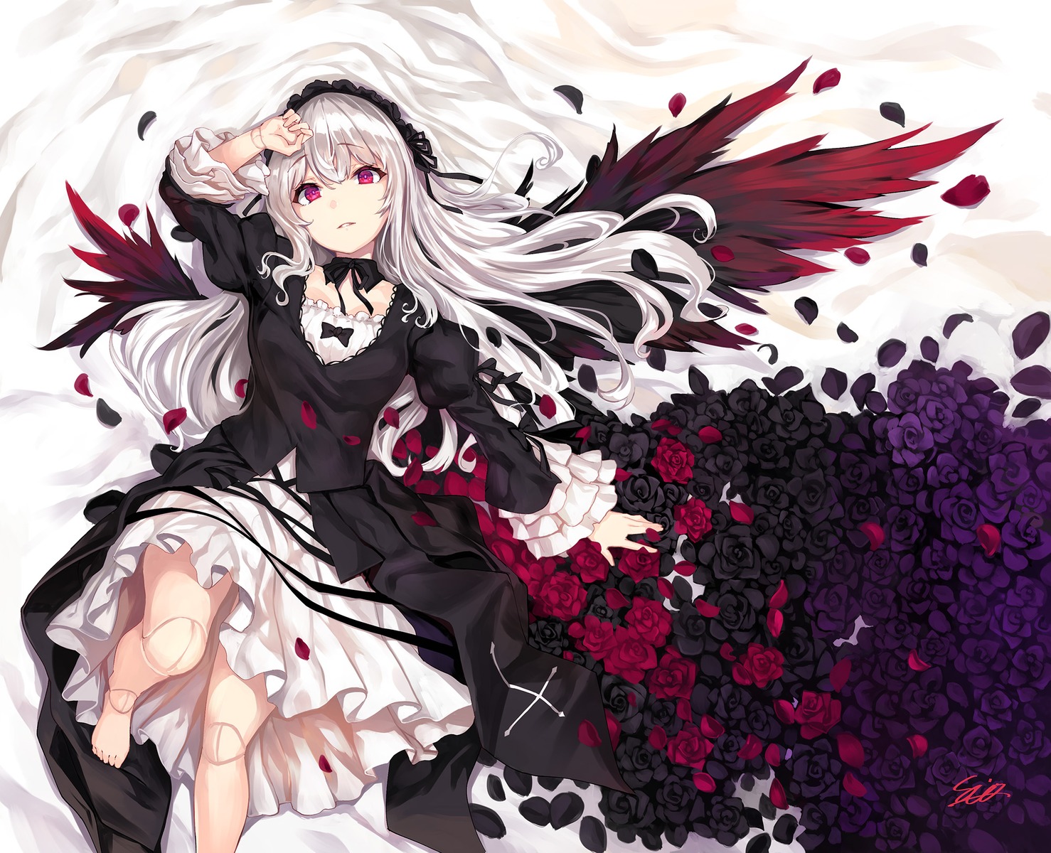 dress, gothic_lolita, lolita_fashion, rozen_maiden, shiokonbu, suigintou, wings