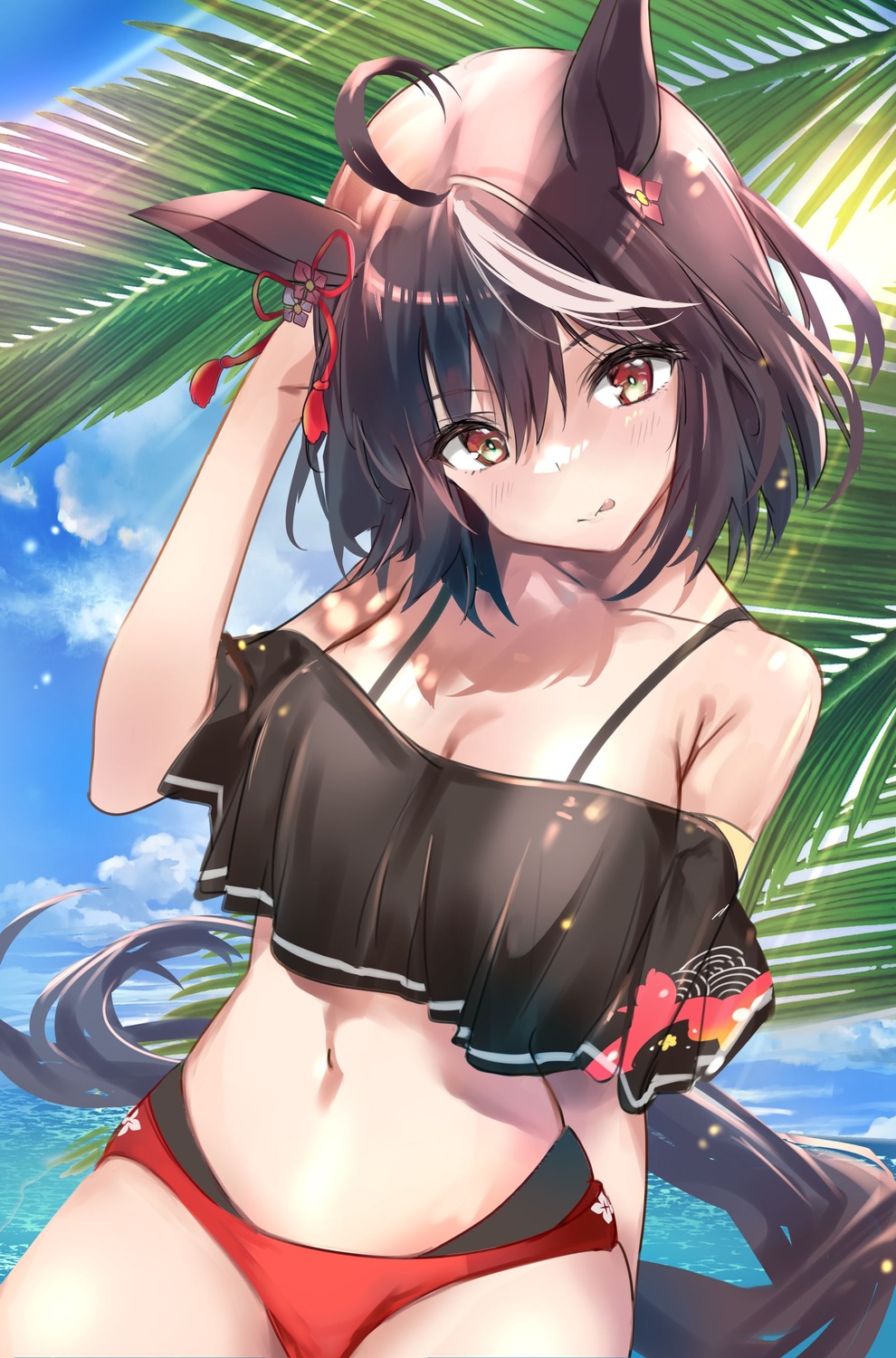 animal_ears, bikini, kitasan_black_(umamusume), swimsuits, tail, uma_musume_pretty_derby, uu-tan_(hushigi10)