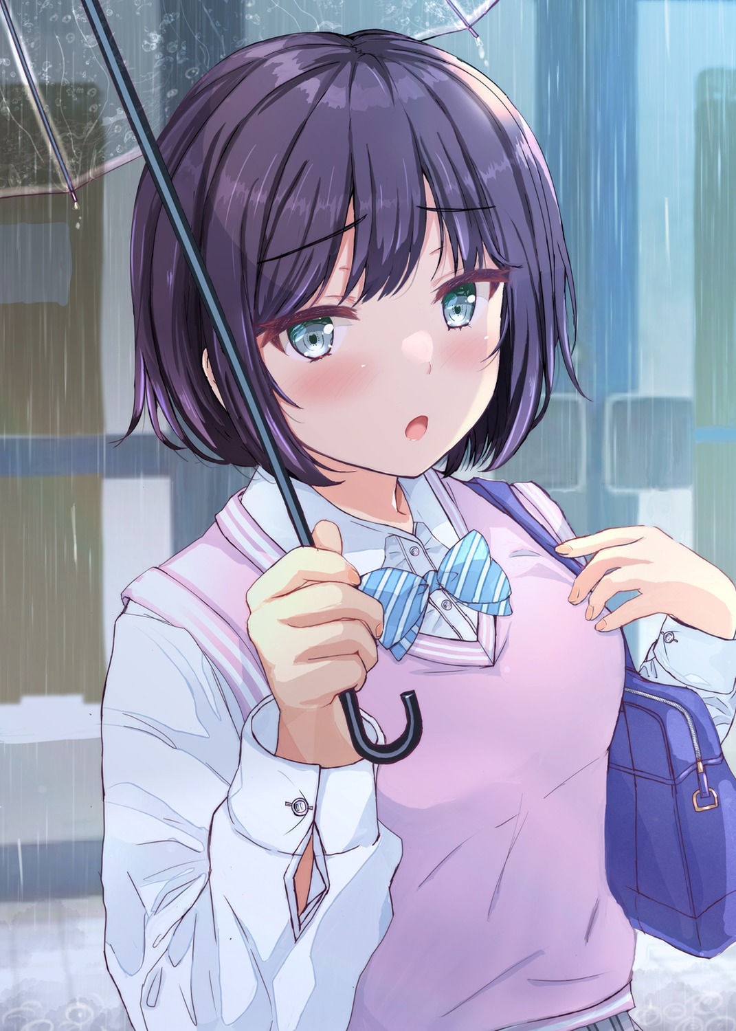 fushimi_asuha, seifuku, sweater, umbrella