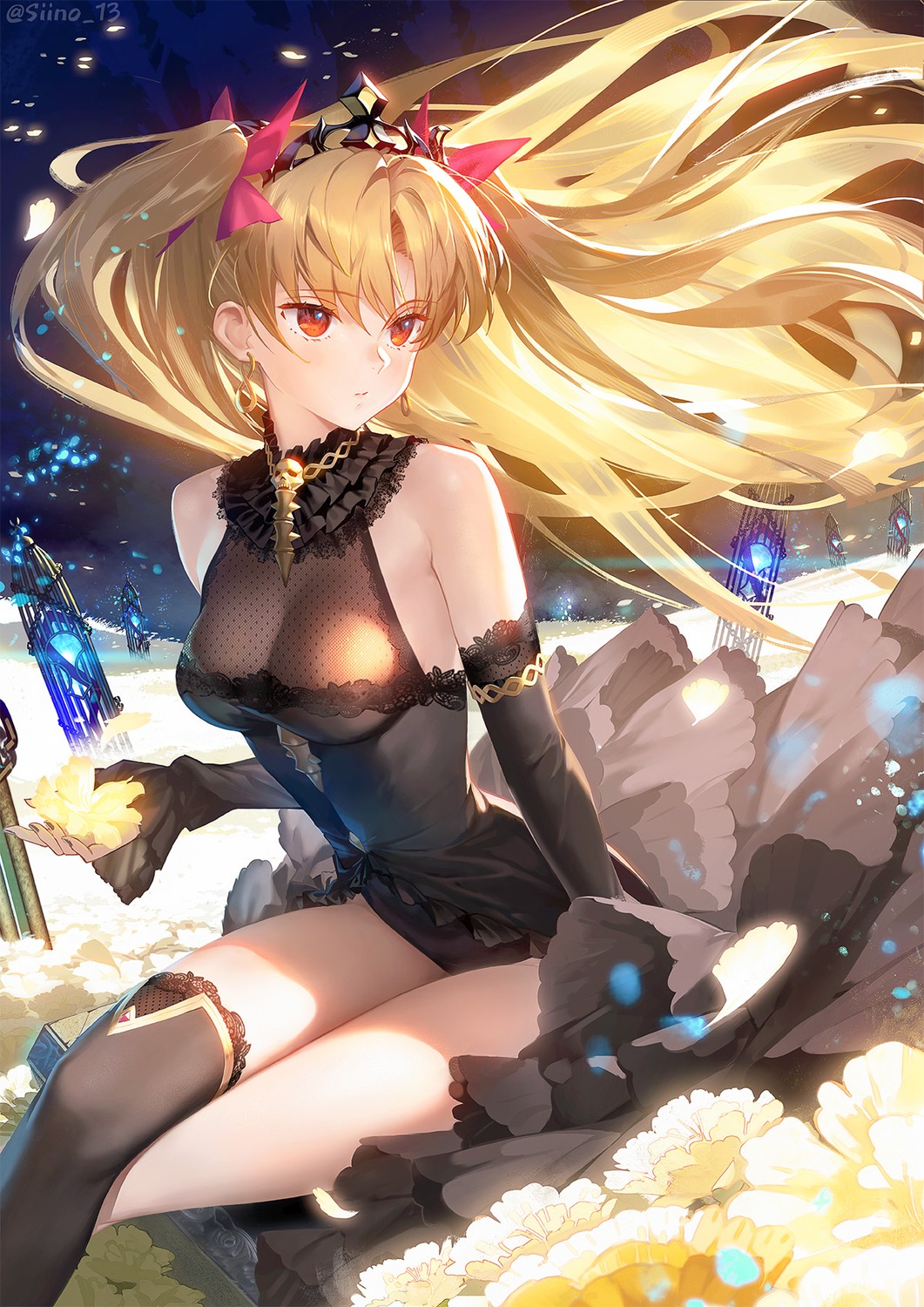 dress, ereshkigal_(fate), fate/grand_order, no_bra, see_through, siino, thighhighs