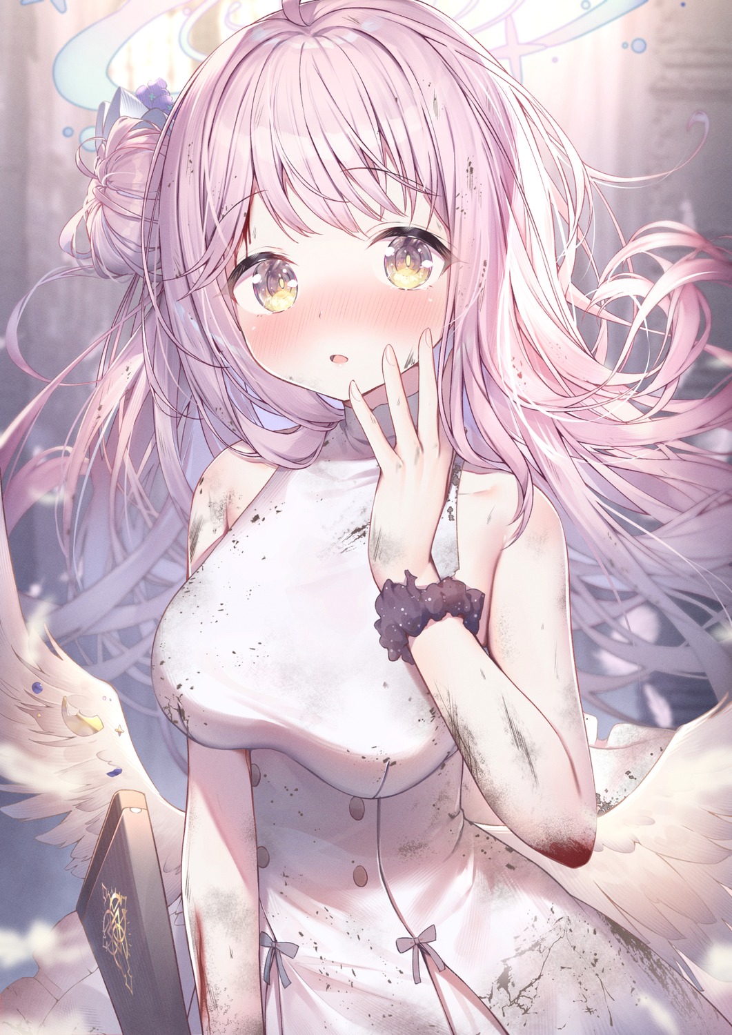 angel, blood, blue_archive, dress, misono_mika, topia, wings