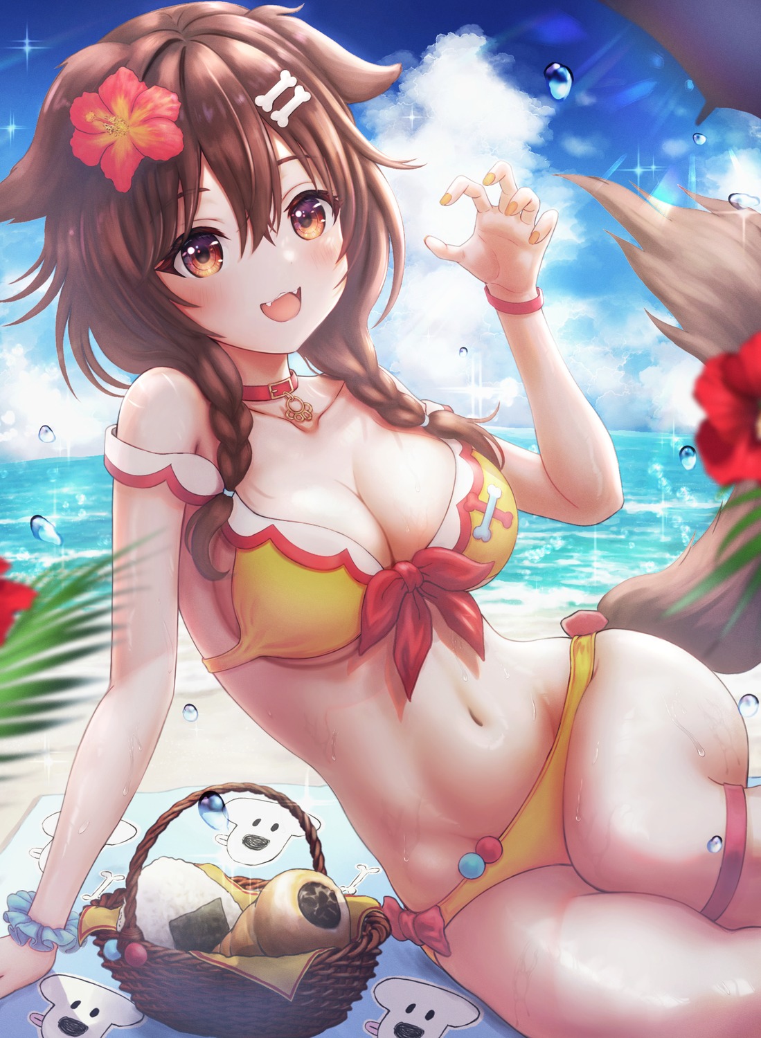animal_ears, artist_revision, bikini, hololive, hololive_gamers, inugami_korone, inumimi, swimsuits