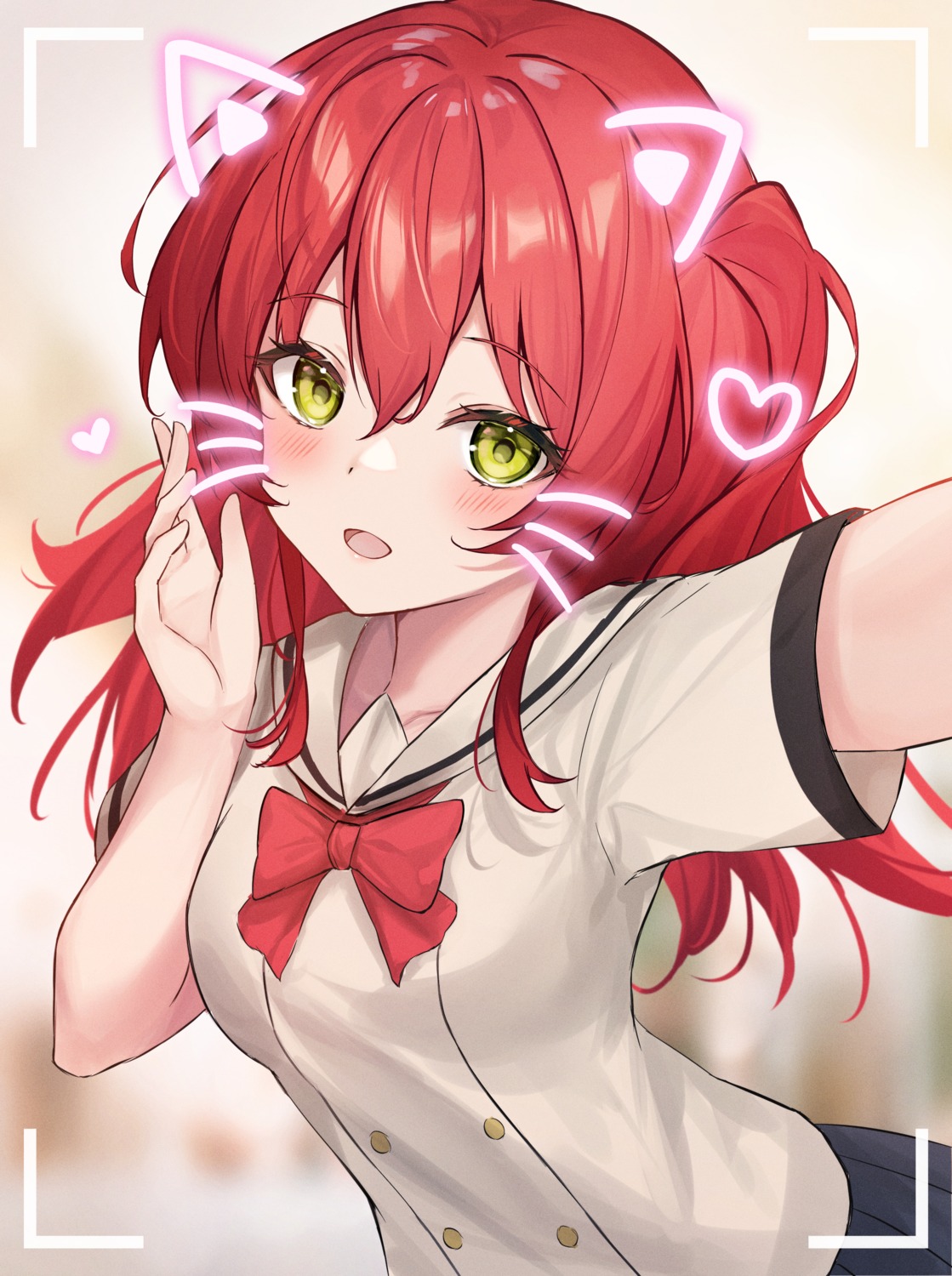 animal_ears, atychi, bocchi_the_rock!, kita_ikuyo, nekomimi, seifuku, selfie