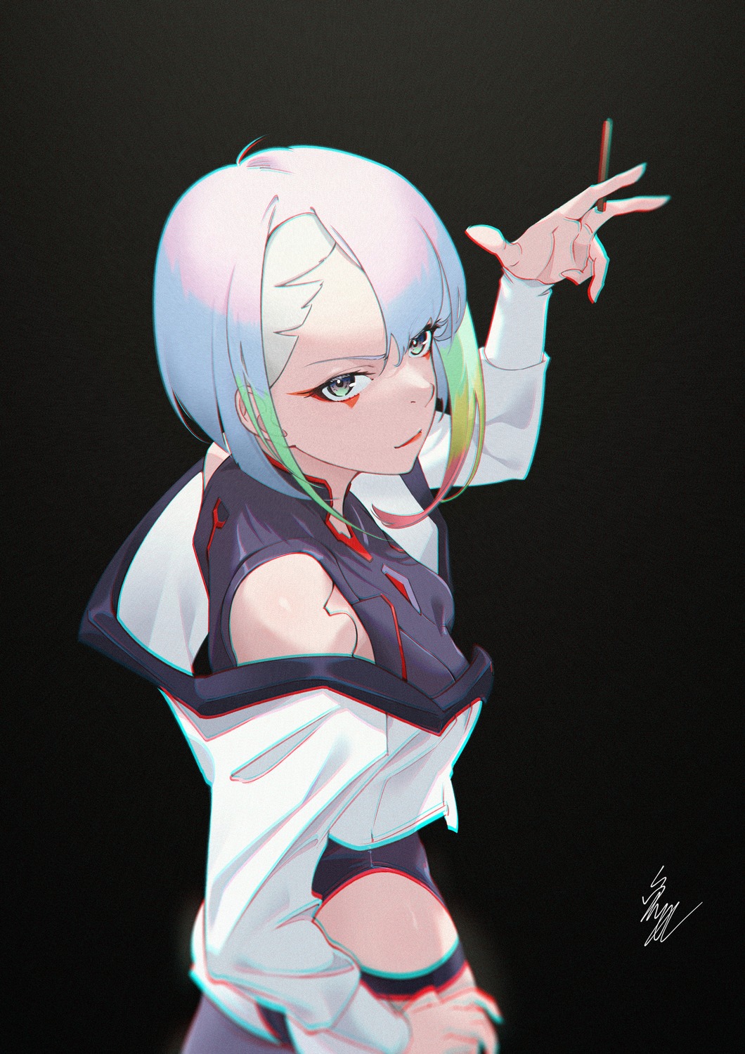 cyberpunk:_edgerunners, cyberpunk_2077, leotard, lucy_(cyberpunk), mecha_musume, mian_li, smoking