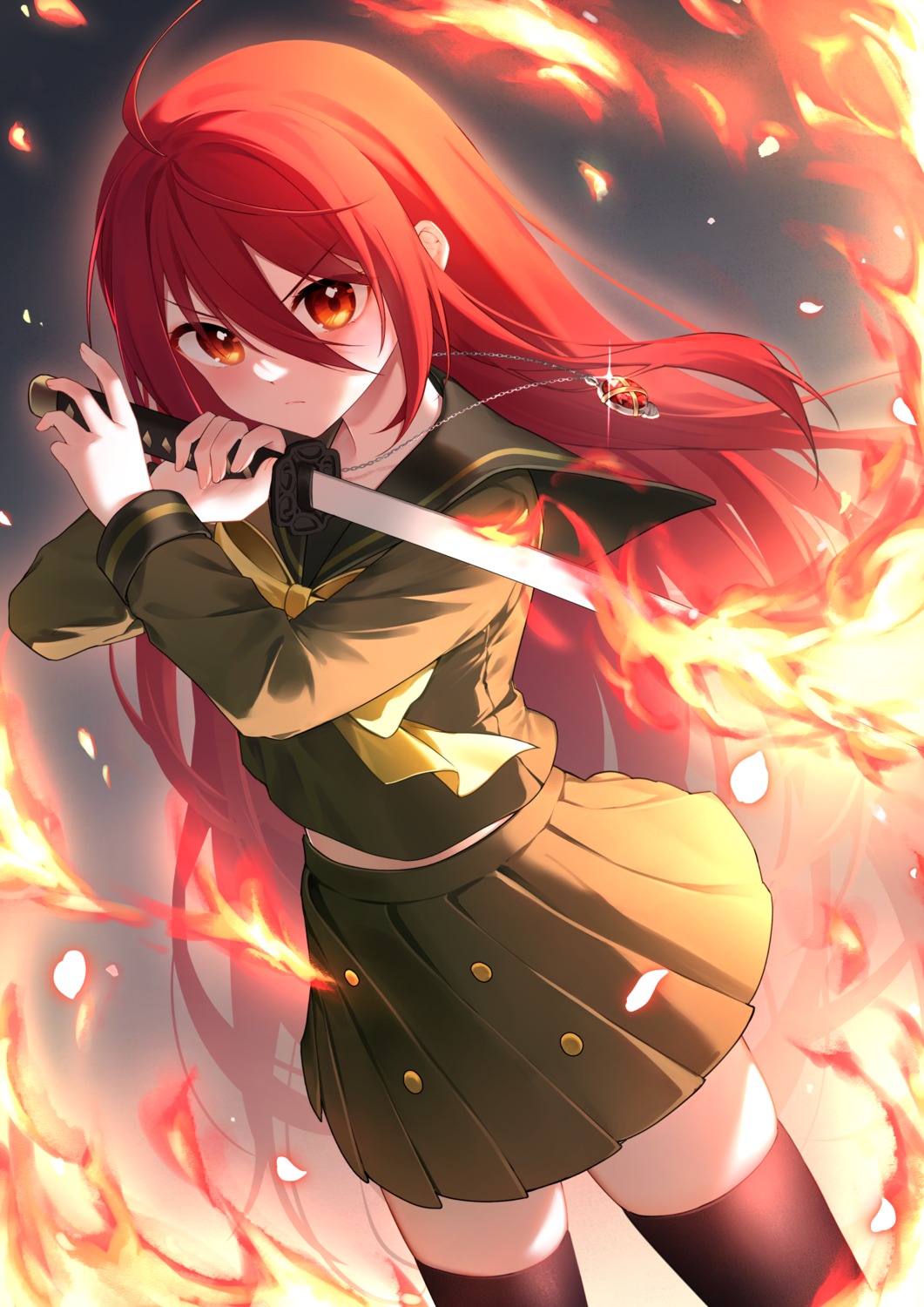 seifuku, shakugan_no_shana, shana, shrimp_cake, sword, thighhighs