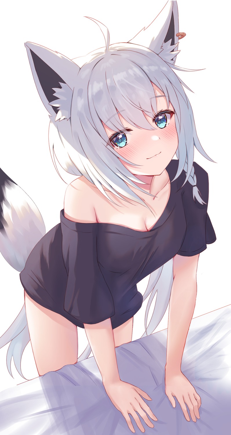 animal_ears, cleavage, hololive, hololive_gamers, kitsune, no_bra, shirakami_fubuki, tail, togemaru