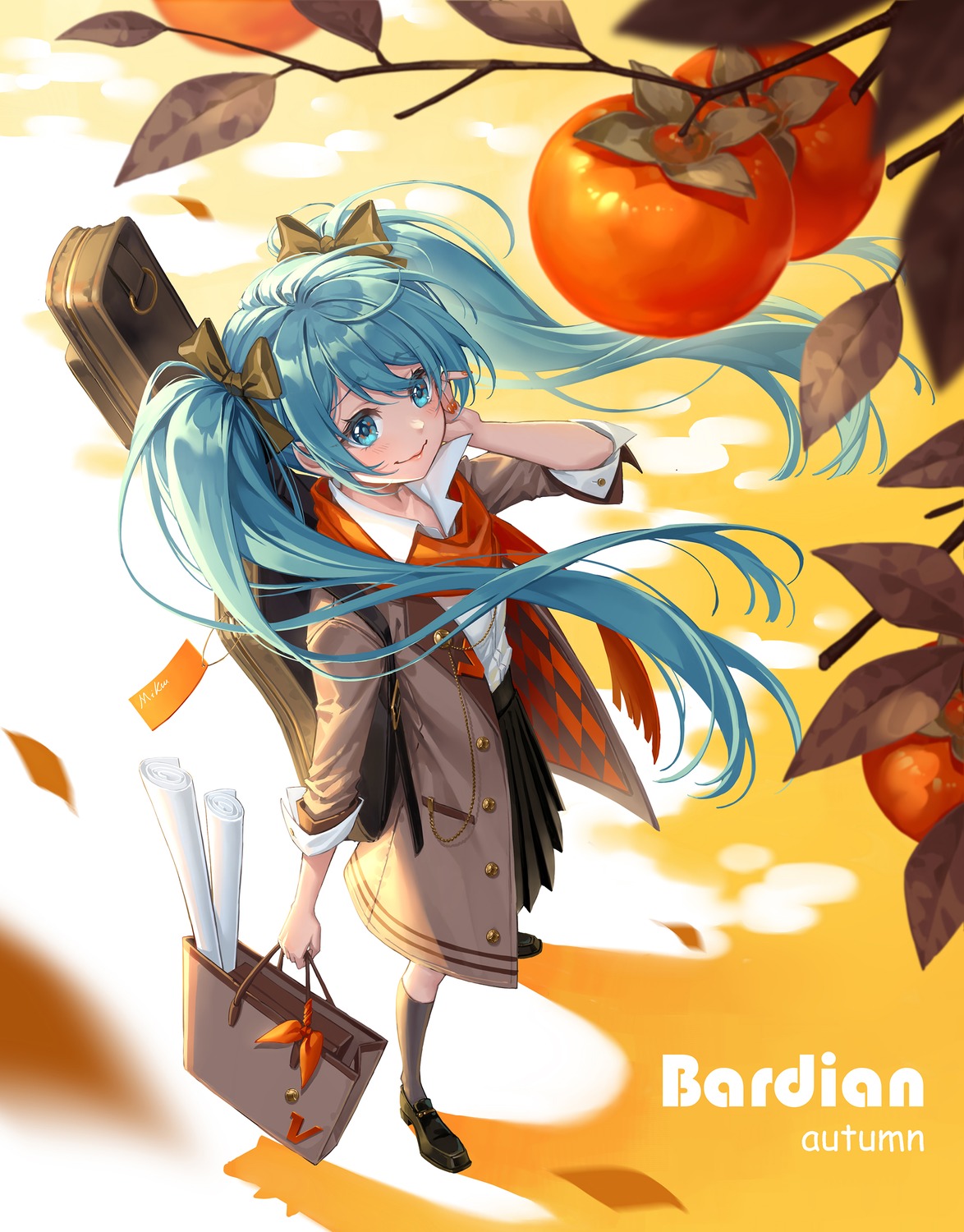 guitar, hatsune_miku, maple, seifuku, vocaloid