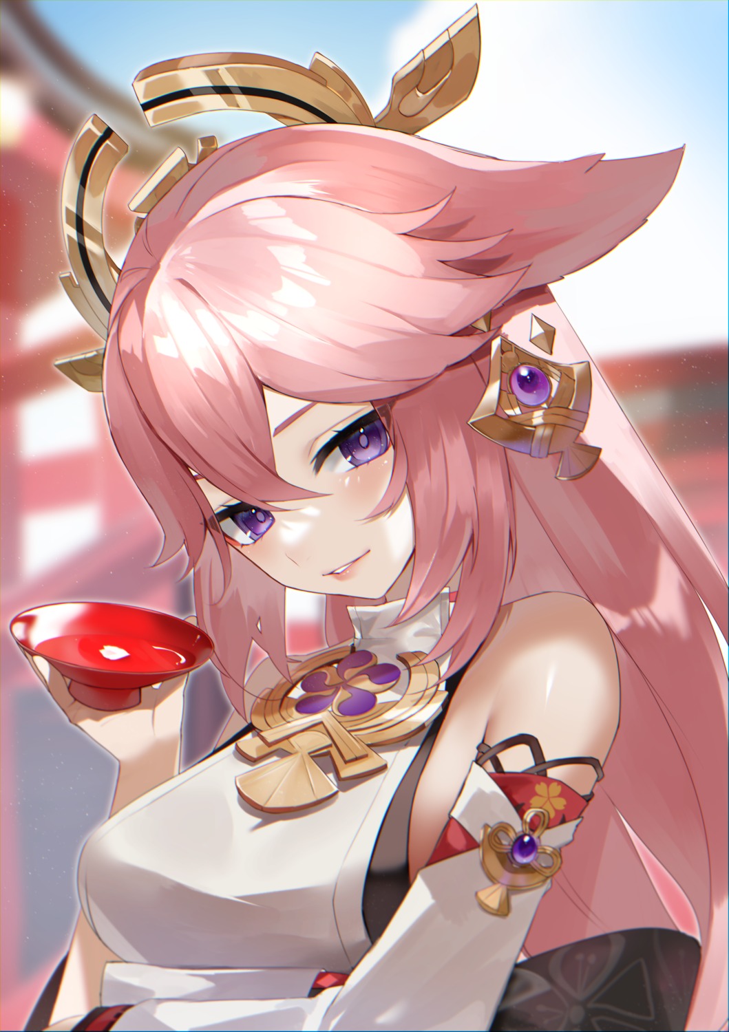 animal_ears, genshin_impact, japanese_clothes, kitsune, reirou_(chokoonnpu), sake, yae_miko
