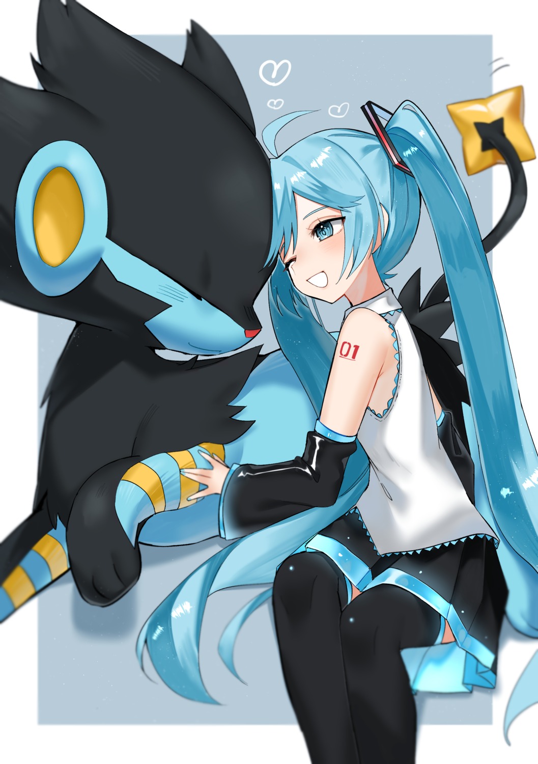crossover, hatsune_miku, luxray, pokemon, reirou_(chokoonnpu), tattoo, thighhighs, vocaloid