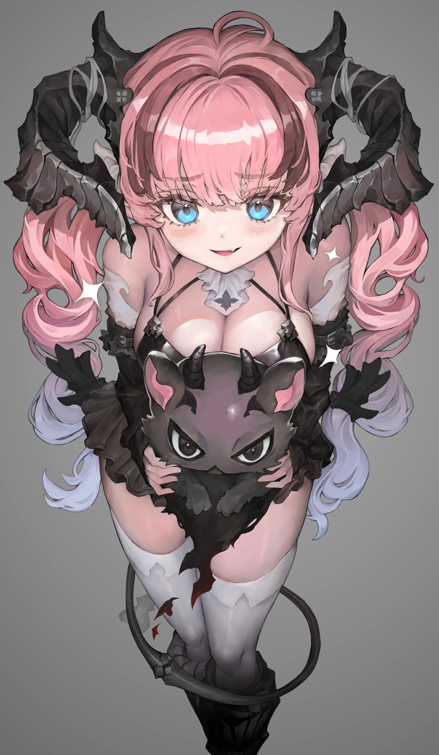cleavage, horns, monster, thighhighs, transparent_png, voruvoru