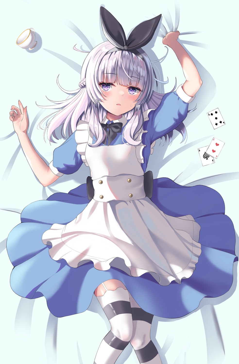 animal_ears, bunny_ears, dakimakura, dress, kaneki_yushi, sakayanagi_arisu, stockings, thighhighs