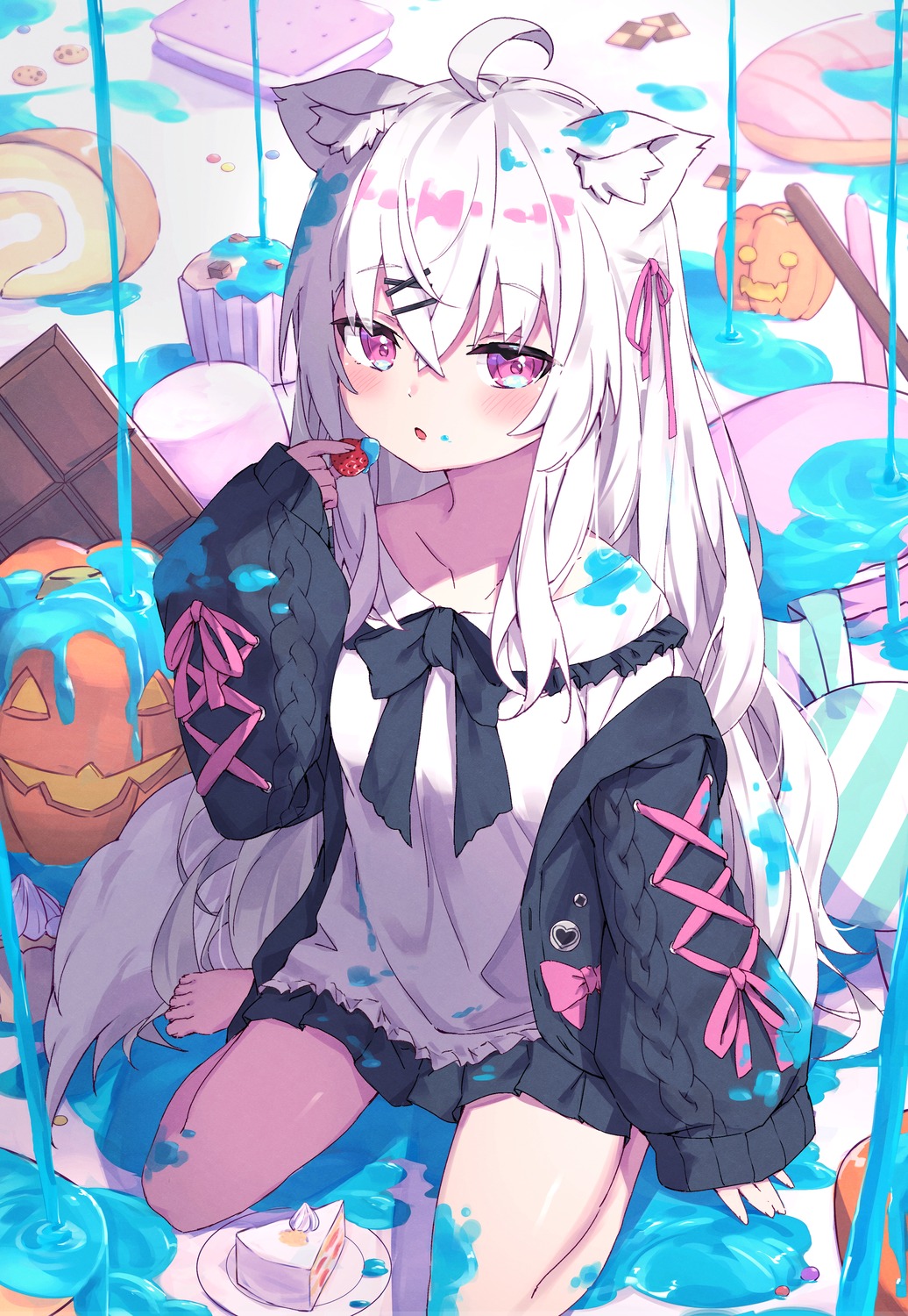 animal_ears, cream, halloween, masaki_(msk064), tail