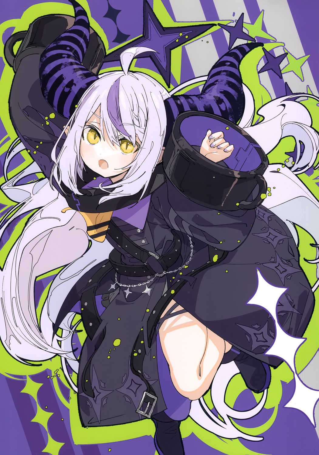 dress, hololive, horns, la+_darknesss, milk_lamp, pointy_ears, tail, thighhighs