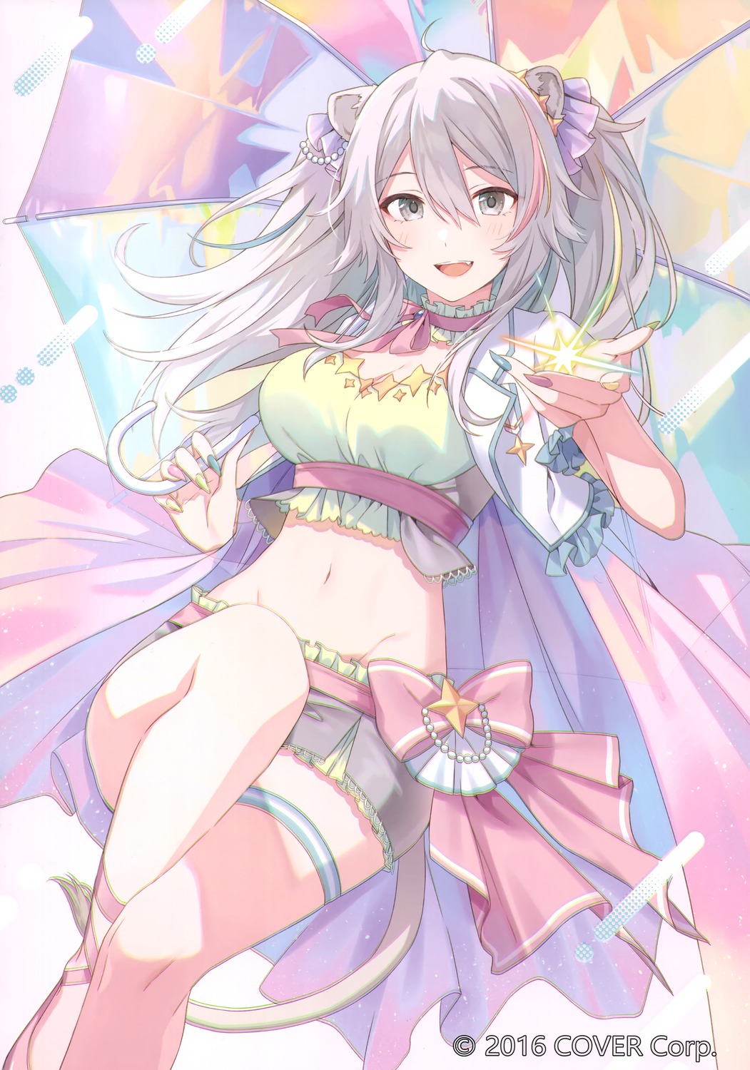 animal_ears, garter, hololive, milk_lamp, shishiro_botan, tail, tomari, umbrella