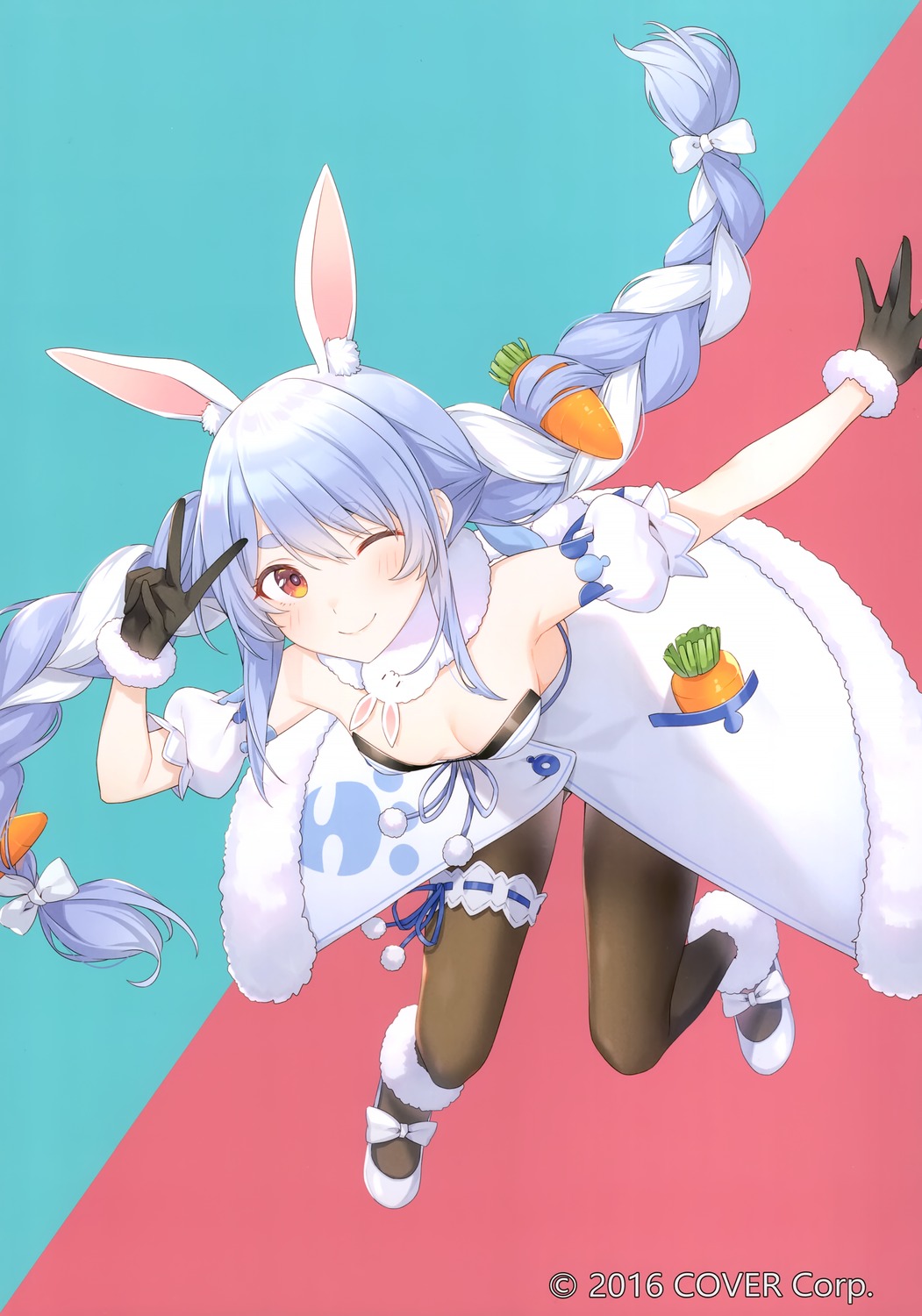 animal_ears, bunny_ears, bunny_girl, dress, garter, hololive, milk_lamp, pantyhose