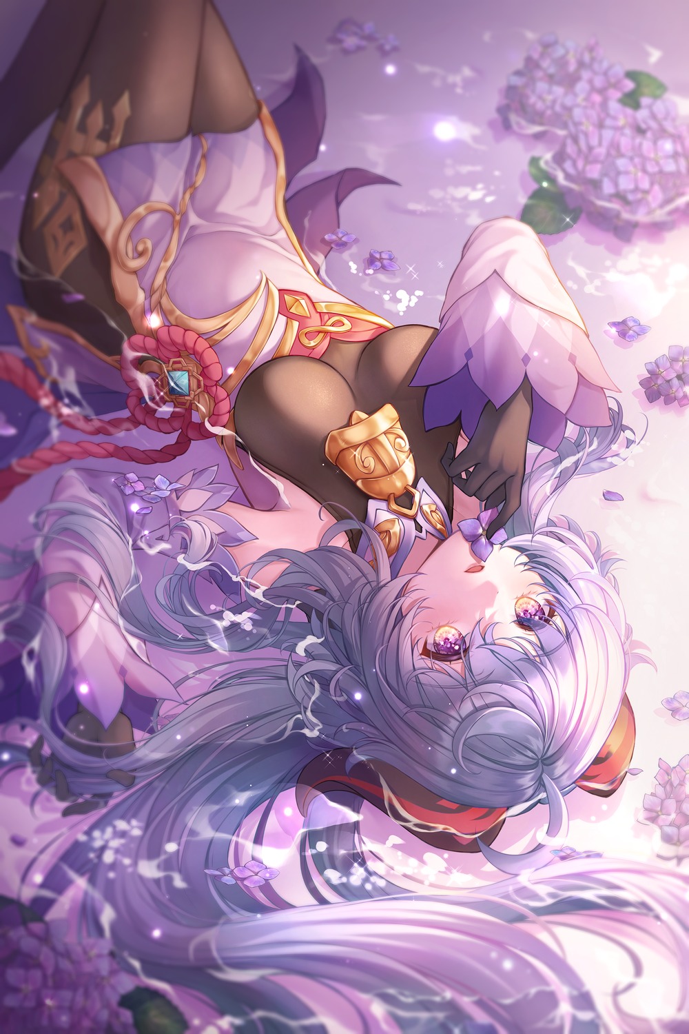 asian_clothes, ganyu, genshin_impact, horns, iyar, wet